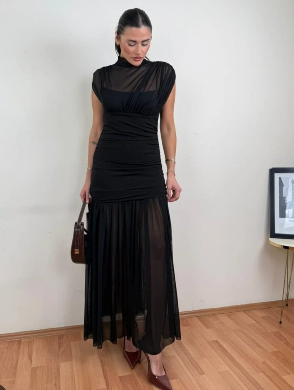 Zara Draped Midi Dress Black - Picture 3 of 16